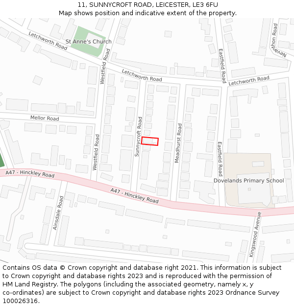 11, SUNNYCROFT ROAD, LEICESTER, LE3 6FU: Location map and indicative extent of plot