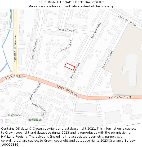 11, SUNNYHILL ROAD, HERNE BAY, CT6 8LT: Location map and indicative extent of plot