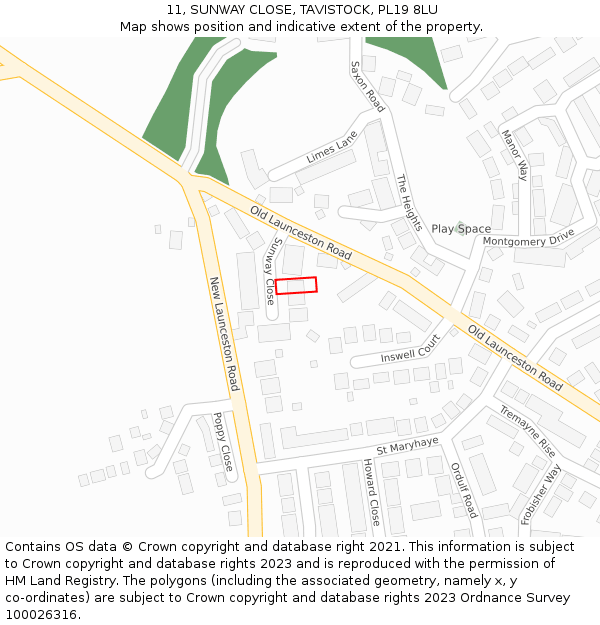 11, SUNWAY CLOSE, TAVISTOCK, PL19 8LU: Location map and indicative extent of plot