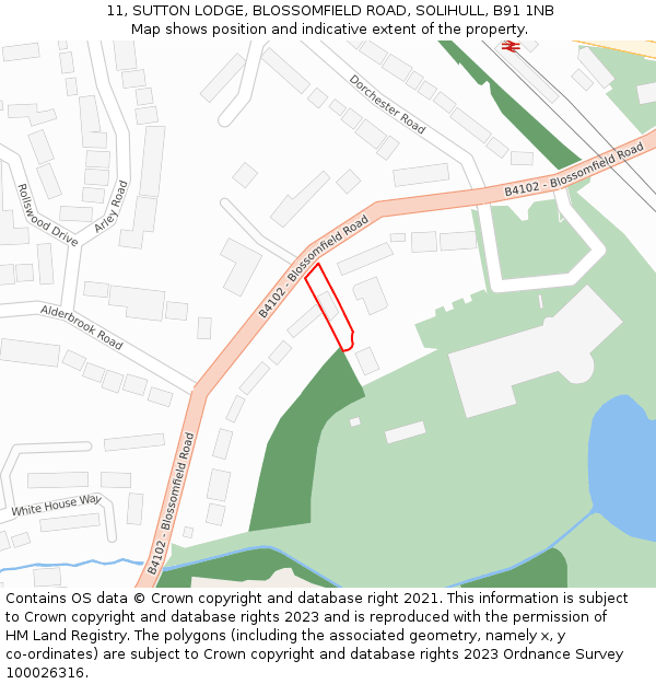 11, SUTTON LODGE, BLOSSOMFIELD ROAD, SOLIHULL, B91 1NB: Location map and indicative extent of plot