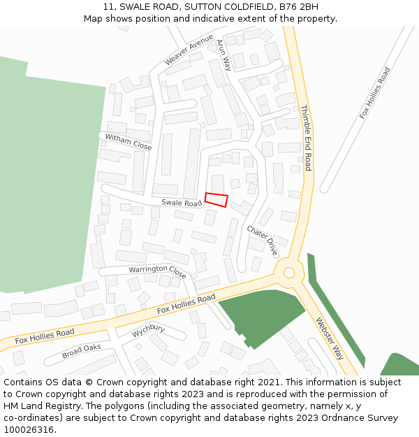 11, SWALE ROAD, SUTTON COLDFIELD, B76 2BH: Location map and indicative extent of plot
