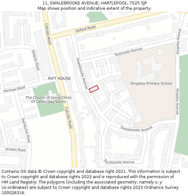 11, SWALEBROOKE AVENUE, HARTLEPOOL, TS25 5JP: Location map and indicative extent of plot