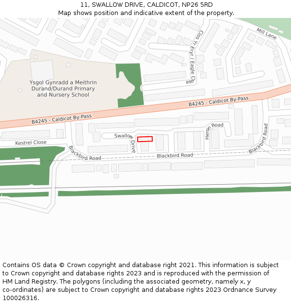 11, SWALLOW DRIVE, CALDICOT, NP26 5RD: Location map and indicative extent of plot