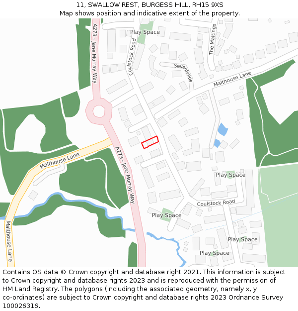 11, SWALLOW REST, BURGESS HILL, RH15 9XS: Location map and indicative extent of plot