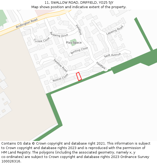 11, SWALLOW ROAD, DRIFFIELD, YO25 5JY: Location map and indicative extent of plot