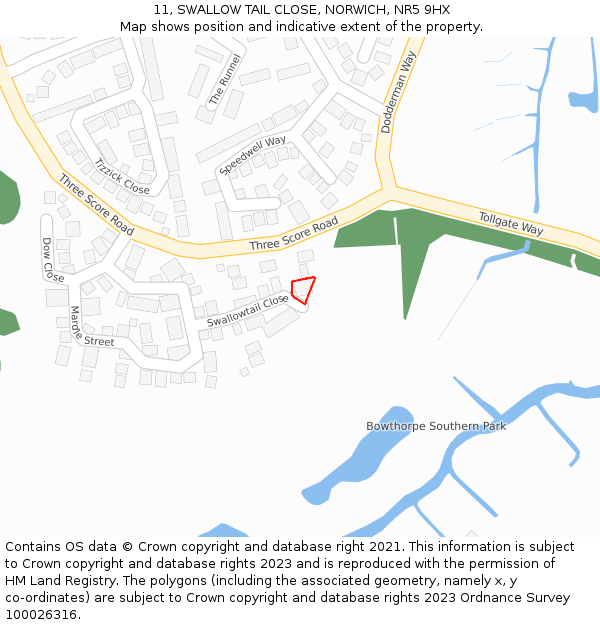 11, SWALLOW TAIL CLOSE, NORWICH, NR5 9HX: Location map and indicative extent of plot