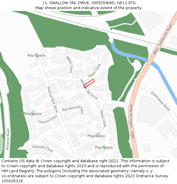 11, SWALLOW TAIL DRIVE, GATESHEAD, NE11 9TG: Location map and indicative extent of plot