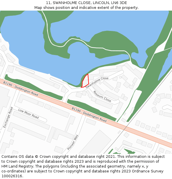 11, SWANHOLME CLOSE, LINCOLN, LN6 3DE: Location map and indicative extent of plot