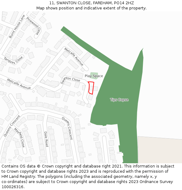 11, SWANTON CLOSE, FAREHAM, PO14 2HZ: Location map and indicative extent of plot