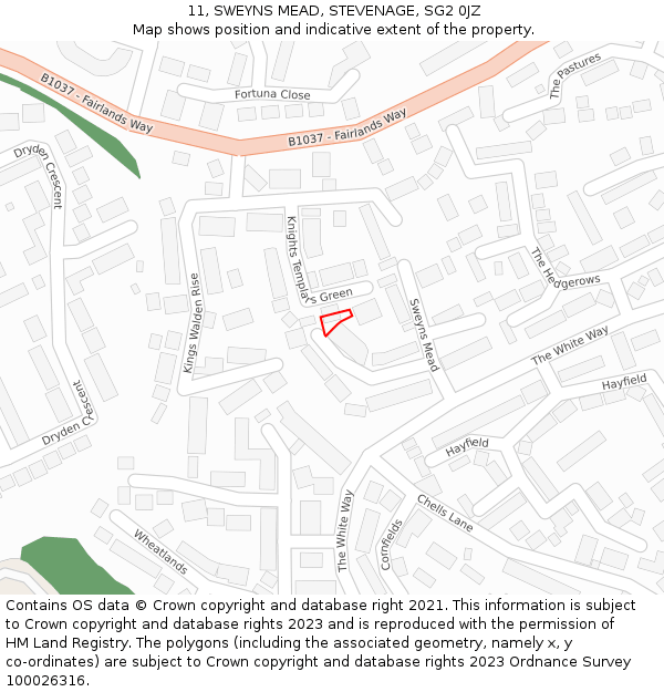 11, SWEYNS MEAD, STEVENAGE, SG2 0JZ: Location map and indicative extent of plot