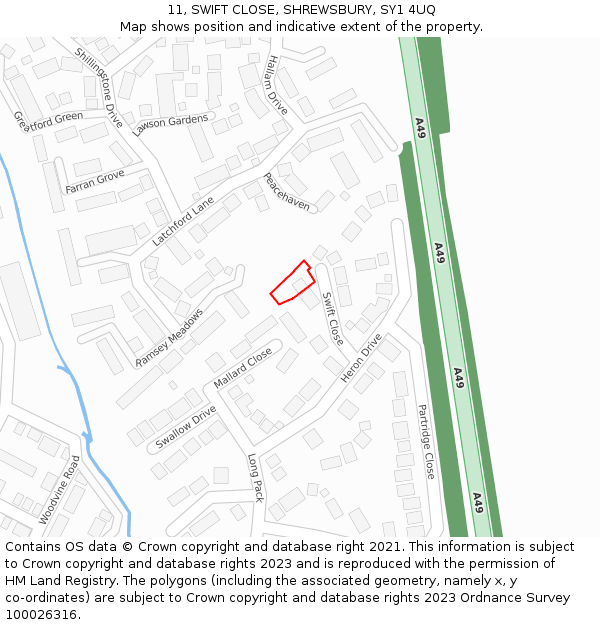 11, SWIFT CLOSE, SHREWSBURY, SY1 4UQ: Location map and indicative extent of plot