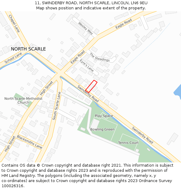 11, SWINDERBY ROAD, NORTH SCARLE, LINCOLN, LN6 9EU: Location map and indicative extent of plot