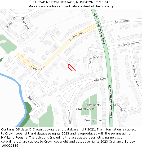 11, SWINNERTON HERITAGE, NUNEATON, CV10 0AF: Location map and indicative extent of plot