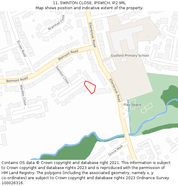 11, SWINTON CLOSE, IPSWICH, IP2 9RL: Location map and indicative extent of plot