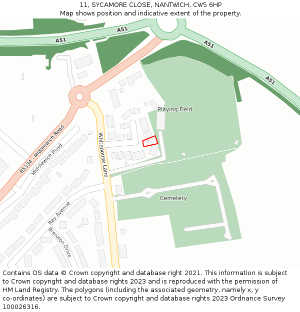 11, SYCAMORE CLOSE, NANTWICH, CW5 6HP: Location map and indicative extent of plot