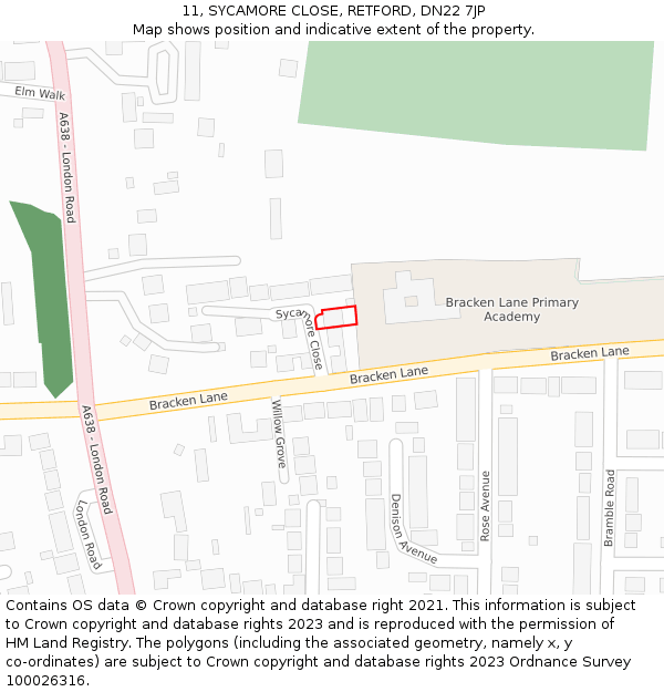 11, SYCAMORE CLOSE, RETFORD, DN22 7JP: Location map and indicative extent of plot