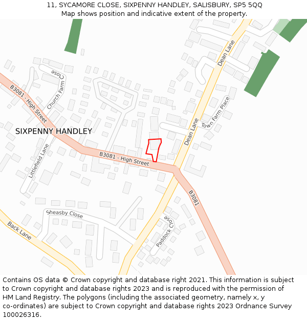 11, SYCAMORE CLOSE, SIXPENNY HANDLEY, SALISBURY, SP5 5QQ: Location map and indicative extent of plot