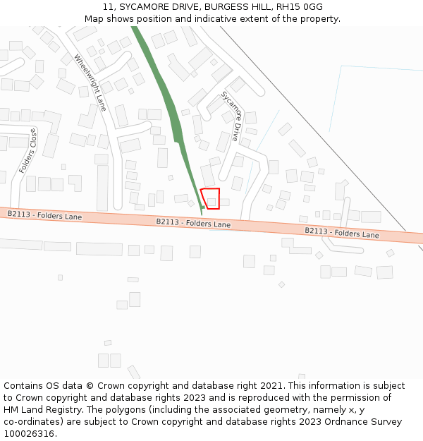 11, SYCAMORE DRIVE, BURGESS HILL, RH15 0GG: Location map and indicative extent of plot