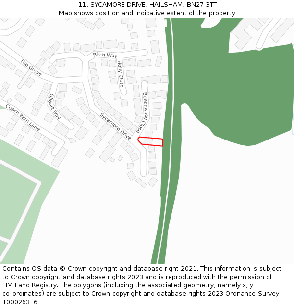 11, SYCAMORE DRIVE, HAILSHAM, BN27 3TT: Location map and indicative extent of plot