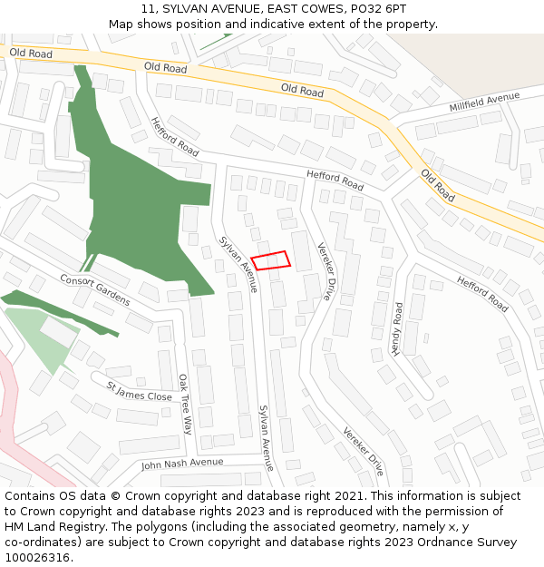 11, SYLVAN AVENUE, EAST COWES, PO32 6PT: Location map and indicative extent of plot