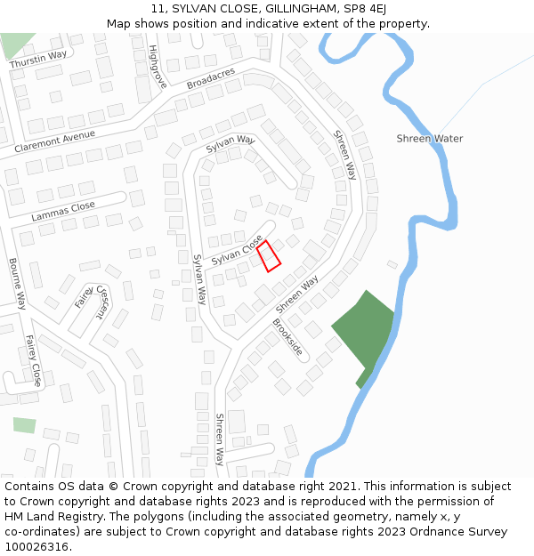 11, SYLVAN CLOSE, GILLINGHAM, SP8 4EJ: Location map and indicative extent of plot