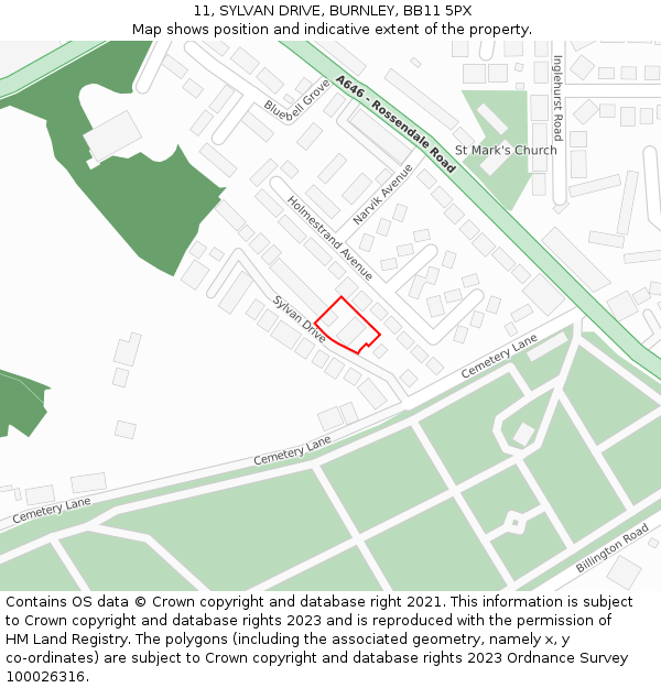 11, SYLVAN DRIVE, BURNLEY, BB11 5PX: Location map and indicative extent of plot