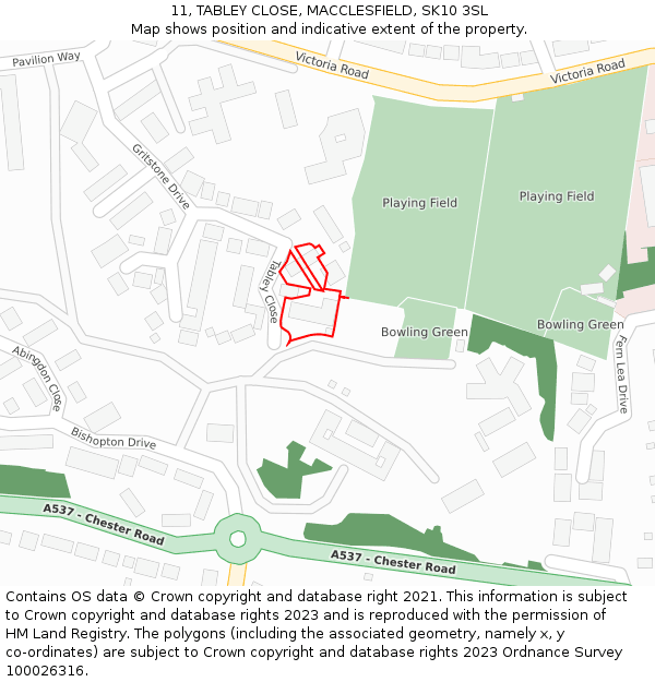 11, TABLEY CLOSE, MACCLESFIELD, SK10 3SL: Location map and indicative extent of plot