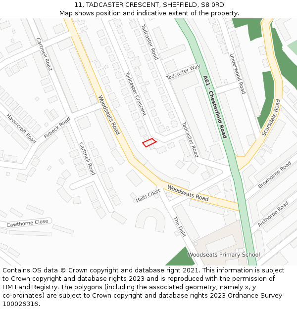 11, TADCASTER CRESCENT, SHEFFIELD, S8 0RD: Location map and indicative extent of plot
