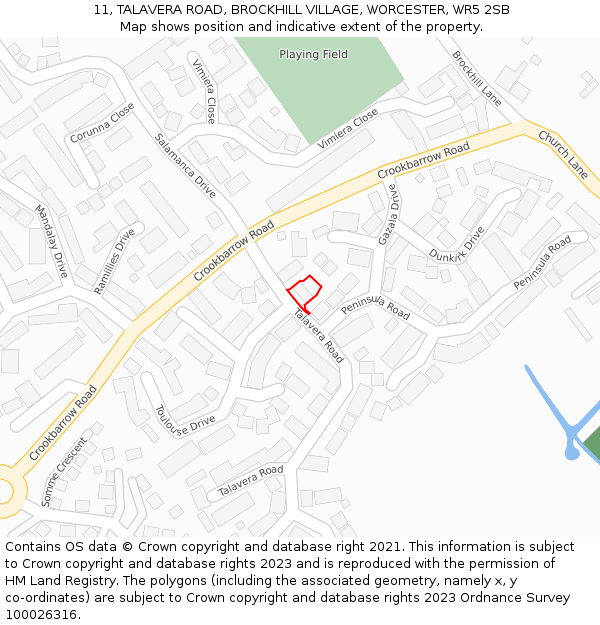 11, TALAVERA ROAD, BROCKHILL VILLAGE, WORCESTER, WR5 2SB: Location map and indicative extent of plot