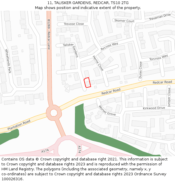 11, TALISKER GARDENS, REDCAR, TS10 2TG: Location map and indicative extent of plot