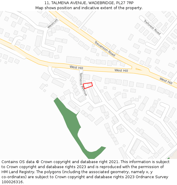 11, TALMENA AVENUE, WADEBRIDGE, PL27 7RP: Location map and indicative extent of plot