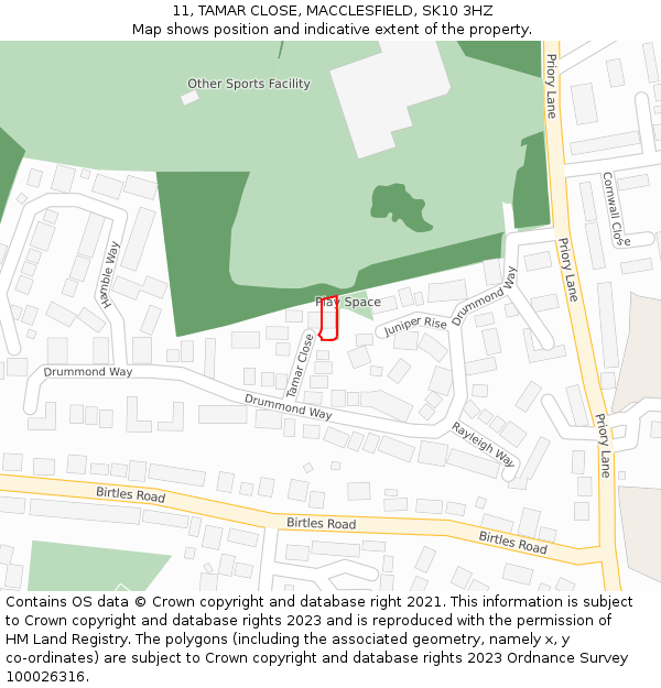 11, TAMAR CLOSE, MACCLESFIELD, SK10 3HZ: Location map and indicative extent of plot