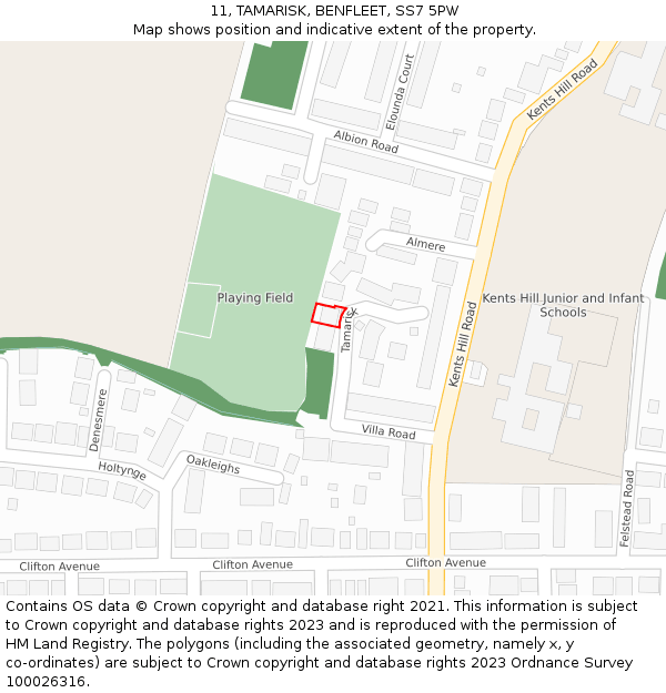 11, TAMARISK, BENFLEET, SS7 5PW: Location map and indicative extent of plot
