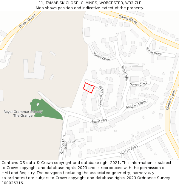 11, TAMARISK CLOSE, CLAINES, WORCESTER, WR3 7LE: Location map and indicative extent of plot