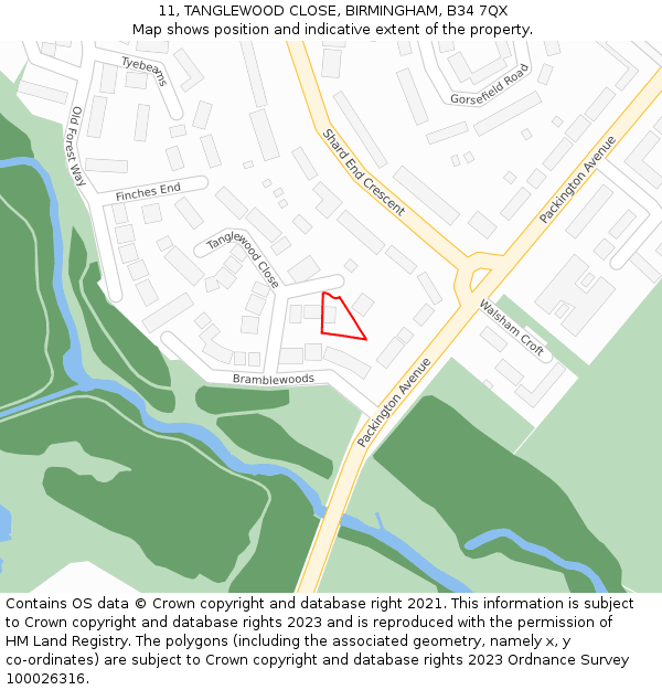 11, TANGLEWOOD CLOSE, BIRMINGHAM, B34 7QX: Location map and indicative extent of plot