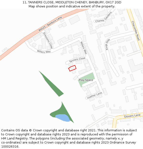 11, TANNERS CLOSE, MIDDLETON CHENEY, BANBURY, OX17 2GD: Location map and indicative extent of plot