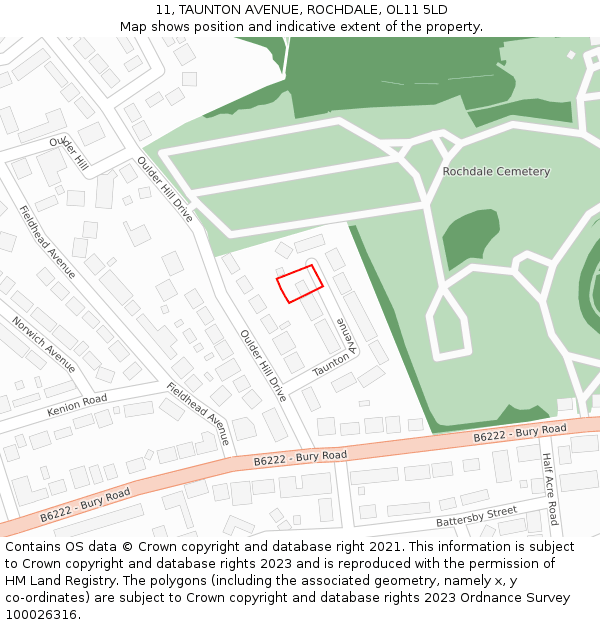 11, TAUNTON AVENUE, ROCHDALE, OL11 5LD: Location map and indicative extent of plot
