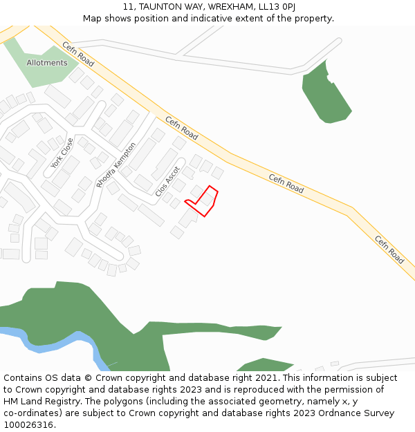 11, TAUNTON WAY, WREXHAM, LL13 0PJ: Location map and indicative extent of plot