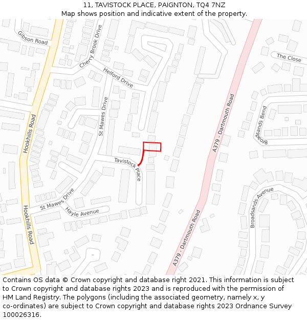 11, TAVISTOCK PLACE, PAIGNTON, TQ4 7NZ: Location map and indicative extent of plot