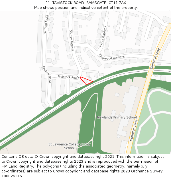11, TAVISTOCK ROAD, RAMSGATE, CT11 7AX: Location map and indicative extent of plot