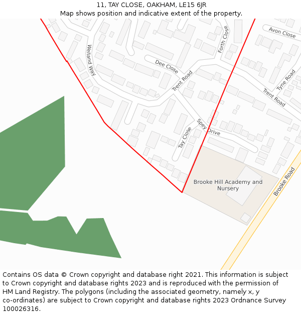 11, TAY CLOSE, OAKHAM, LE15 6JR: Location map and indicative extent of plot