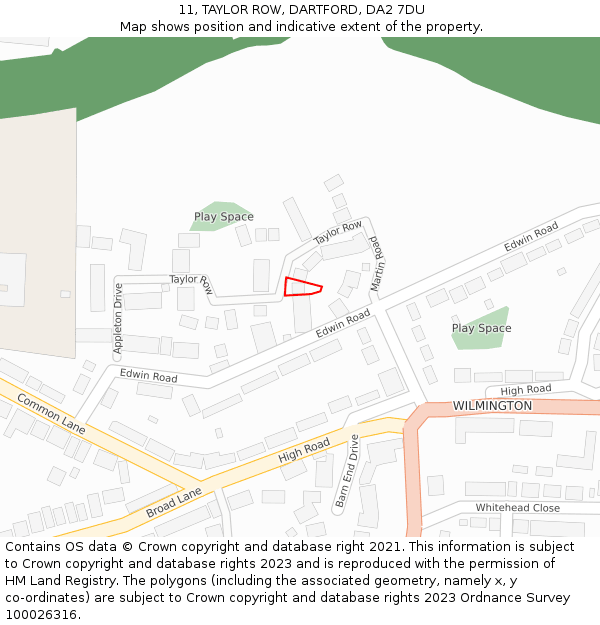 11, TAYLOR ROW, DARTFORD, DA2 7DU: Location map and indicative extent of plot