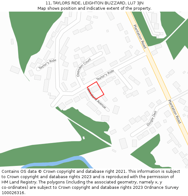 11, TAYLORS RIDE, LEIGHTON BUZZARD, LU7 3JN: Location map and indicative extent of plot