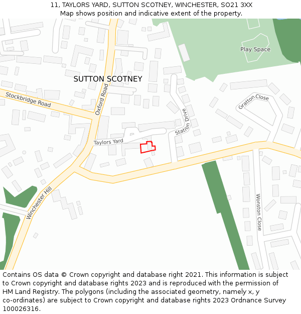 11, TAYLORS YARD, SUTTON SCOTNEY, WINCHESTER, SO21 3XX: Location map and indicative extent of plot