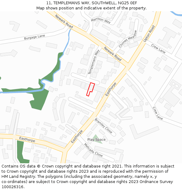 11, TEMPLEMANS WAY, SOUTHWELL, NG25 0EF: Location map and indicative extent of plot