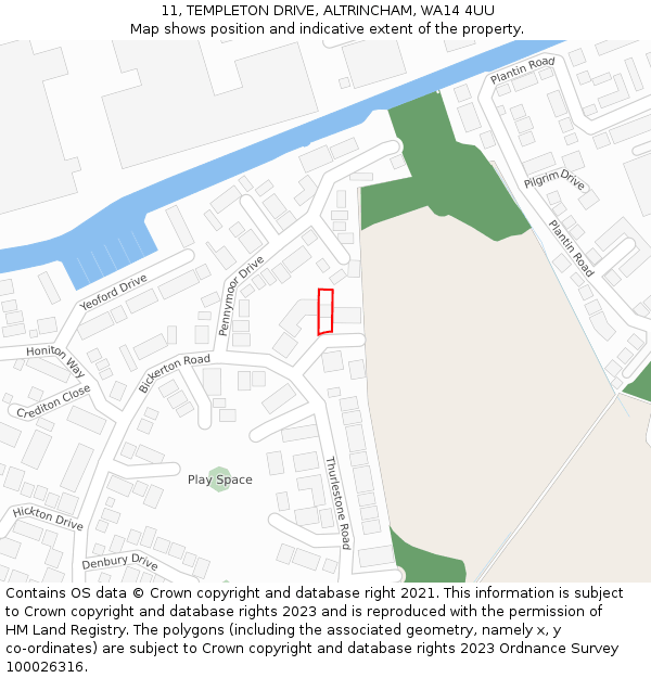 11, TEMPLETON DRIVE, ALTRINCHAM, WA14 4UU: Location map and indicative extent of plot
