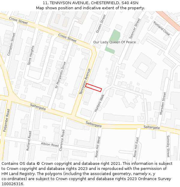 11, TENNYSON AVENUE, CHESTERFIELD, S40 4SN: Location map and indicative extent of plot