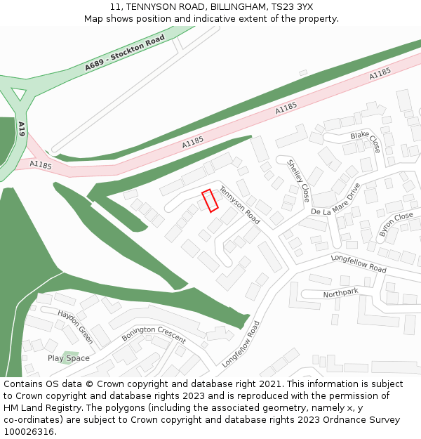 11, TENNYSON ROAD, BILLINGHAM, TS23 3YX: Location map and indicative extent of plot
