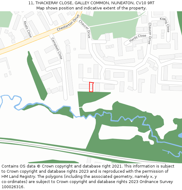 11, THACKERAY CLOSE, GALLEY COMMON, NUNEATON, CV10 9RT: Location map and indicative extent of plot