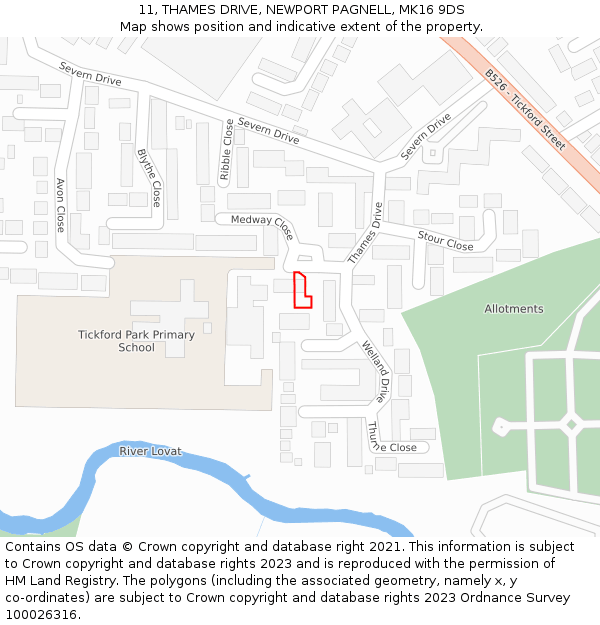 11, THAMES DRIVE, NEWPORT PAGNELL, MK16 9DS: Location map and indicative extent of plot